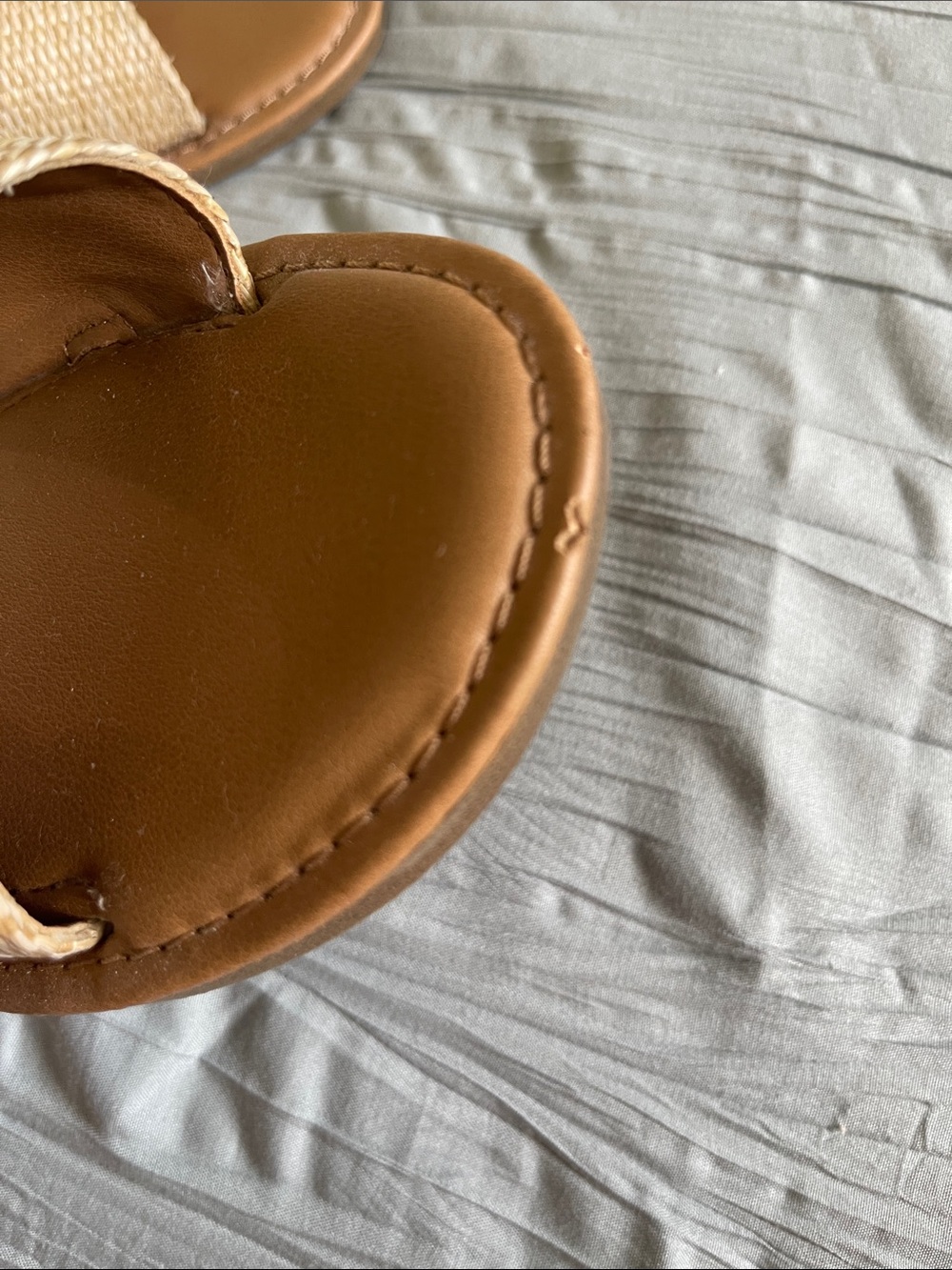 Woven Tan Slide Sandals with Gold Shell Accent - Picture 3 of 3